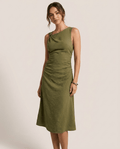 Asymmetrical Neck Ruched Midi Dress for Women – Bodycon Party Dress - Sundrift