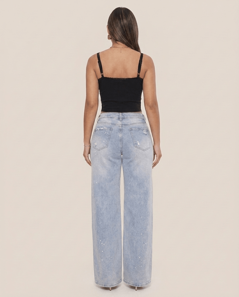 Baggy Wide Leg BBL Jeans for Women – Mid Low Rise Distressed Stretch Denim - Sundrift
