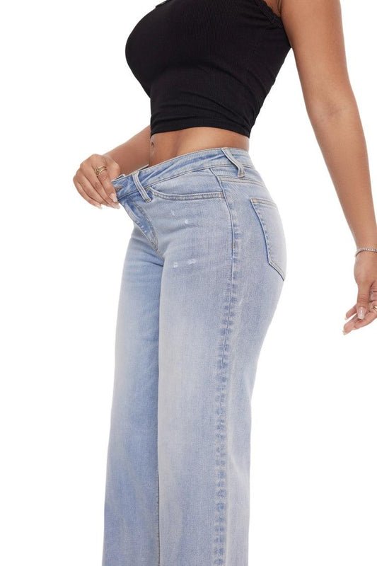 Baggy Wide Leg BBL Jeans for Women – Mid Low Rise Distressed Stretch Denim - Sundrift