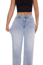 Baggy Wide Leg BBL Jeans for Women – Mid Low Rise Distressed Stretch Denim - Sundrift