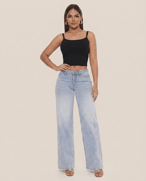 Baggy Wide Leg BBL Jeans for Women – Mid Low Rise Distressed Stretch Denim - Sundrift