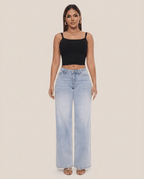 Baggy Wide Leg BBL Jeans for Women – Mid Low Rise Distressed Stretch Denim - Sundrift
