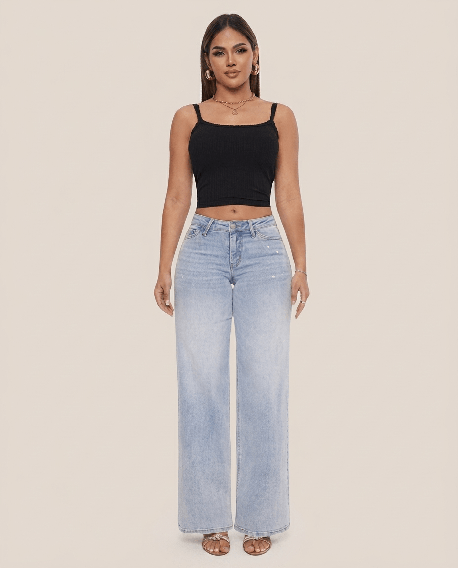 Baggy Wide Leg BBL Jeans for Women – Mid Low Rise Distressed Stretch Denim - Sundrift