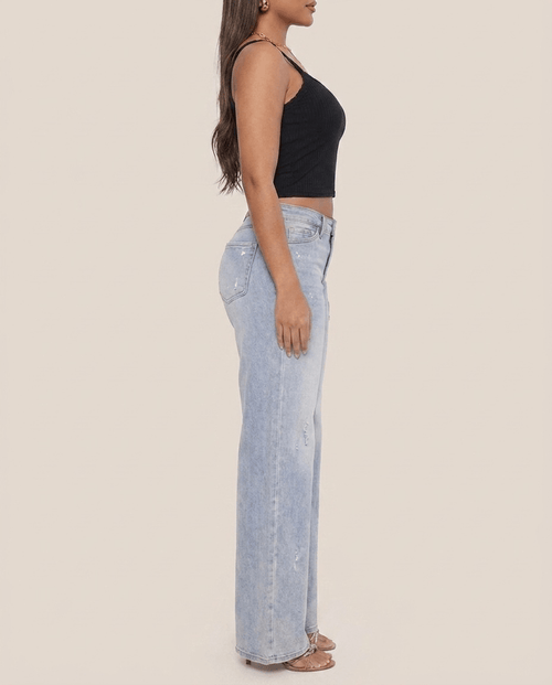 Baggy Wide Leg BBL Jeans for Women – Mid Low Rise Distressed Stretch Denim - Sundrift