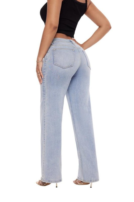 Baggy Wide Leg BBL Jeans for Women – Mid Low Rise Distressed Stretch Denim - Sundrift