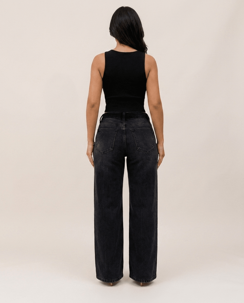 Black Wide Leg BBL Jeans for Women – Mid Low Rise Baggy Stretch Denim - Sundrift