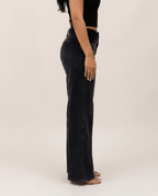 Black Wide Leg BBL Jeans for Women – Mid Low Rise Baggy Stretch Denim - Sundrift