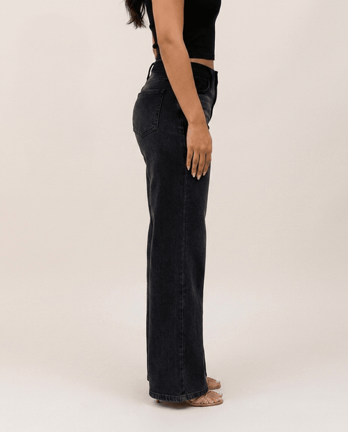 Black Wide Leg BBL Jeans for Women – Mid Low Rise Baggy Stretch Denim - Sundrift