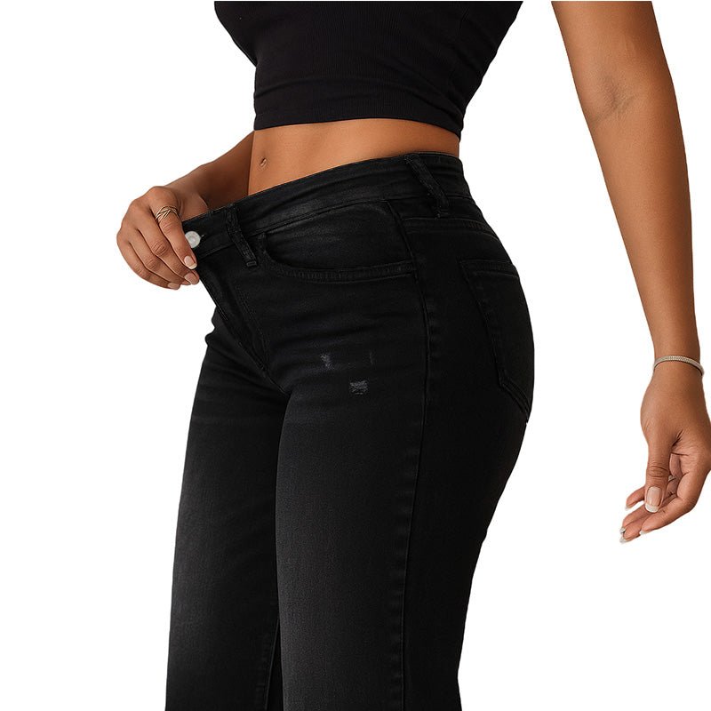 Black Wide Leg BBL Jeans for Women – Mid Low Rise Baggy Stretch Denim - Sundrift