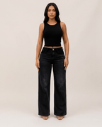 Black Wide Leg BBL Jeans for Women – Mid Low Rise Baggy Stretch Denim - Sundrift