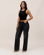 Black Wide Leg BBL Jeans for Women – Mid Low Rise Baggy Stretch Denim - Sundrift