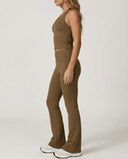 Brown Activewear Set for Women – Vest Top & Flared Leggings with Built-In Bra - Sundrift