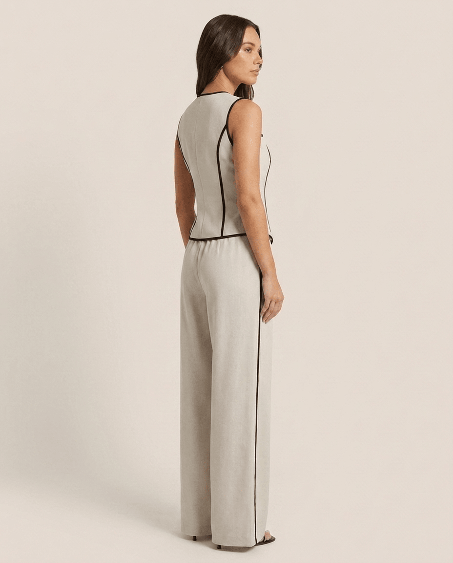Contrast Piping Top & Wide Leg Pants Set for Women – Two Piece Lounge Outfit - Sundrift
