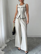 Contrast Piping Top & Wide Leg Pants Set for Women – Two Piece Lounge Outfit - Sundrift