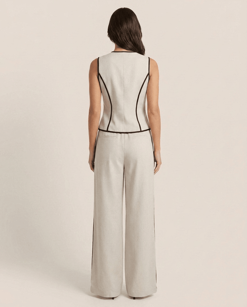 Contrast Piping Top & Wide Leg Pants Set for Women – Two Piece Lounge Outfit - Sundrift