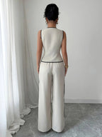 Contrast Piping Top & Wide Leg Pants Set for Women – Two Piece Lounge Outfit - Sundrift