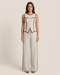 Contrast Piping Top & Wide Leg Pants Set for Women – Two Piece Lounge Outfit - Sundrift