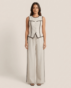 Contrast Piping Top & Wide Leg Pants Set for Women – Two Piece Lounge Outfit - Sundrift