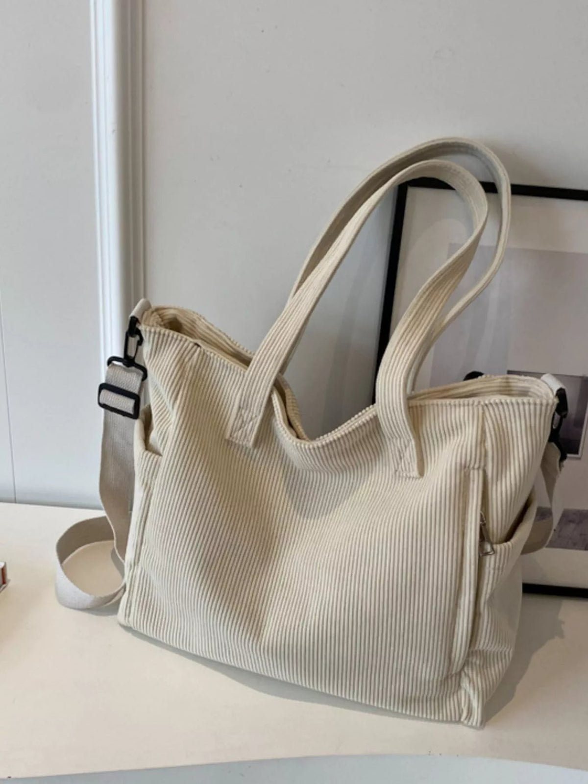 Corduroy Shoulder Bag for Women – Solid Colour Casual Handbag - Sundrift