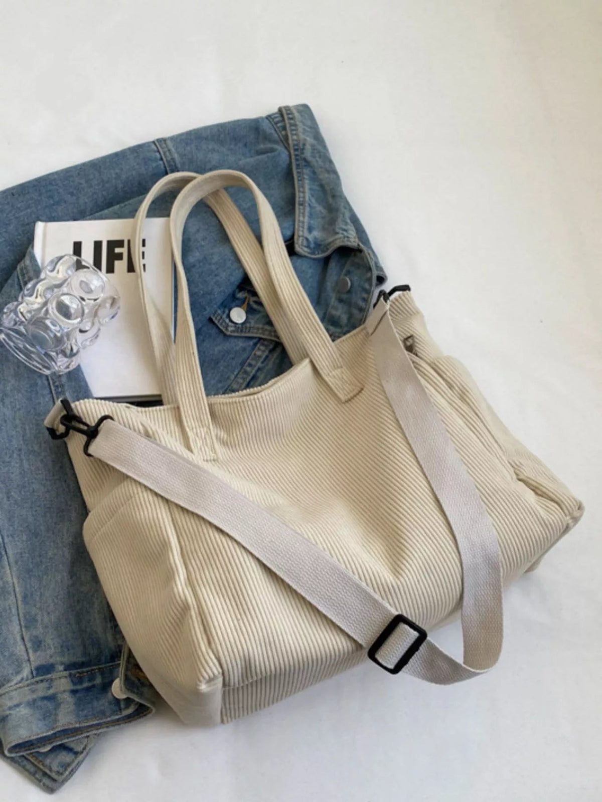 Corduroy Shoulder Bag for Women – Solid Colour Casual Handbag - Sundrift