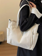 Corduroy Shoulder Bag for Women – Solid Colour Casual Handbag - Sundrift