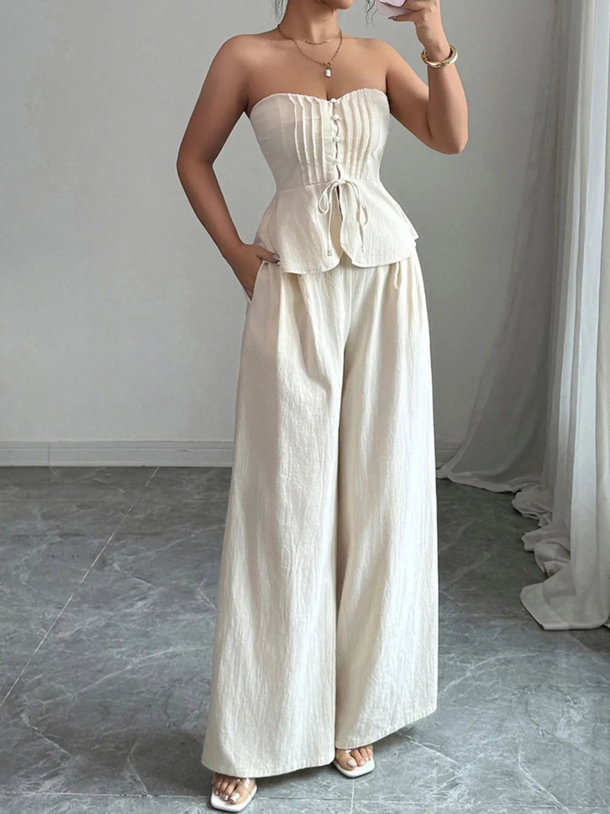 Cotton Sweetheart Neck Tube Top & Pants Set for Women – Two Piece Matching Outfit - Sundrift