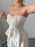 Cotton Sweetheart Neck Tube Top & Pants Set for Women – Two Piece Matching Outfit - Sundrift