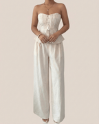 Cotton Sweetheart Neck Tube Top & Pants Set for Women – Two Piece Matching Outfit - Sundrift