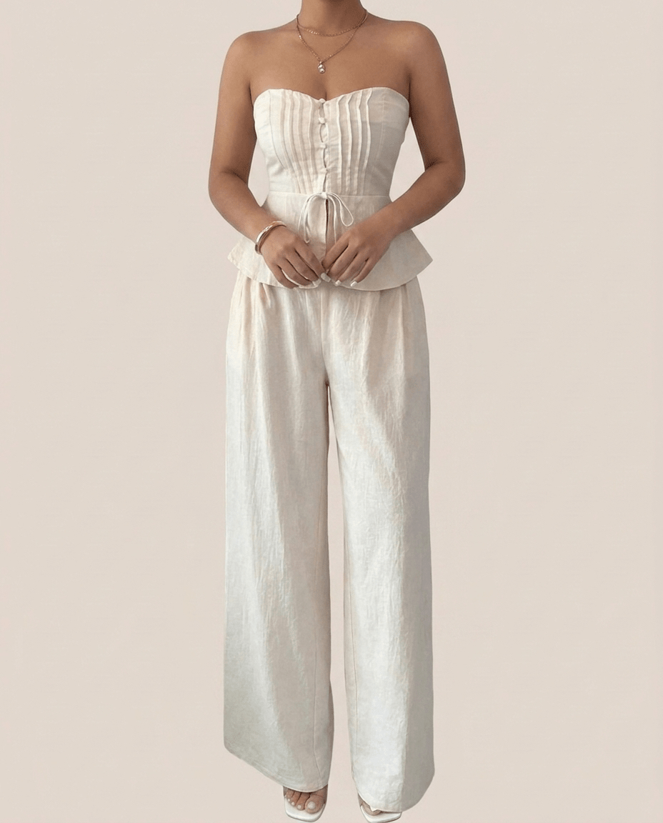 Cotton Sweetheart Neck Tube Top & Pants Set for Women – Two Piece Matching Outfit - Sundrift