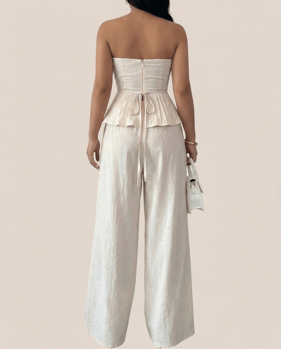 Cotton Sweetheart Neck Tube Top & Pants Set for Women – Two Piece Matching Outfit - Sundrift