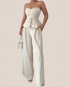 Cotton Sweetheart Neck Tube Top & Pants Set for Women – Two Piece Matching Outfit - Sundrift