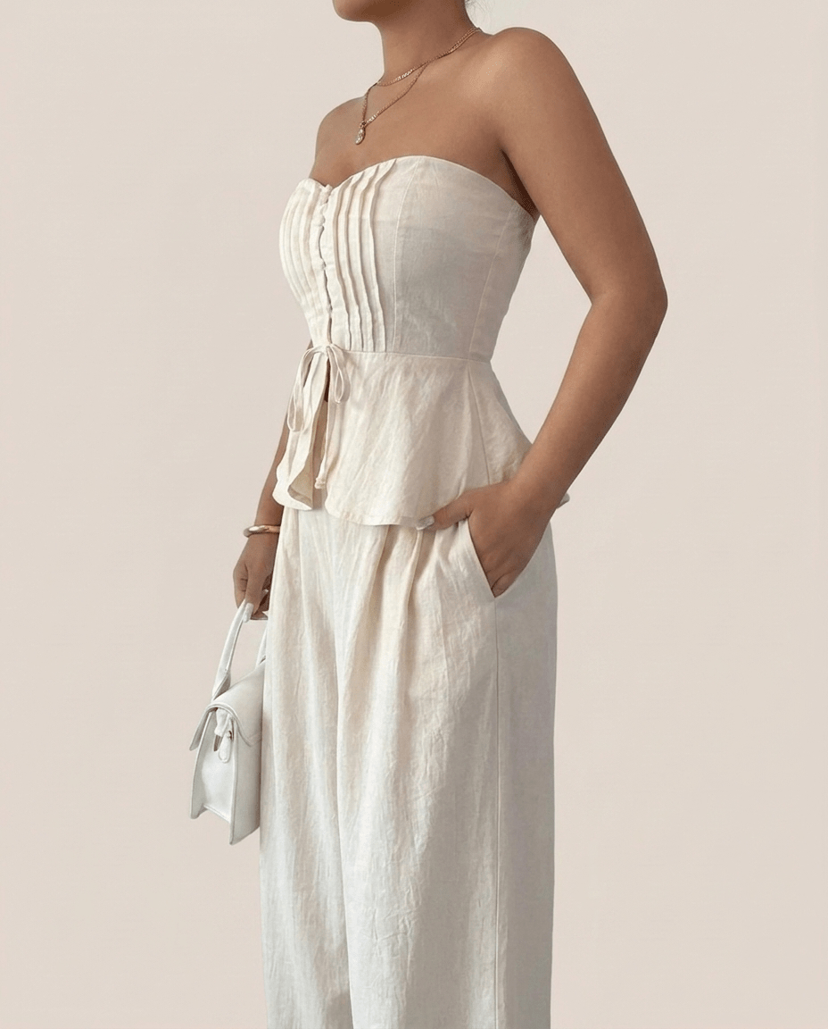 Cotton Sweetheart Neck Tube Top & Pants Set for Women – Two Piece Matching Outfit - Sundrift