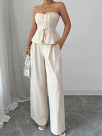 Cotton Sweetheart Neck Tube Top & Pants Set for Women – Two Piece Matching Outfit - Sundrift