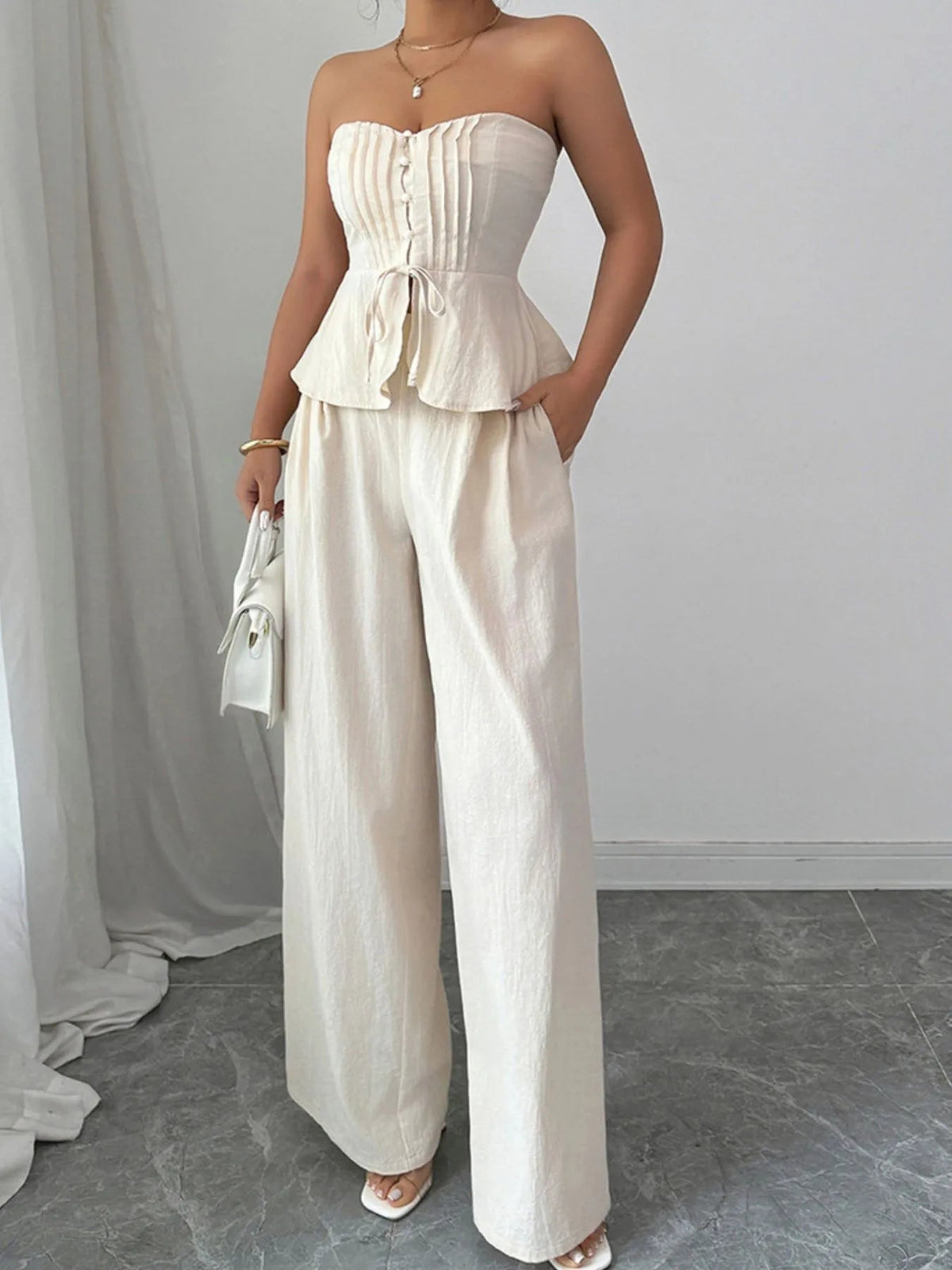 Cotton Sweetheart Neck Tube Top & Pants Set for Women – Two Piece Matching Outfit - Sundrift