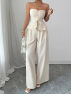 Cotton Sweetheart Neck Tube Top & Pants Set for Women – Two Piece Matching Outfit - Sundrift