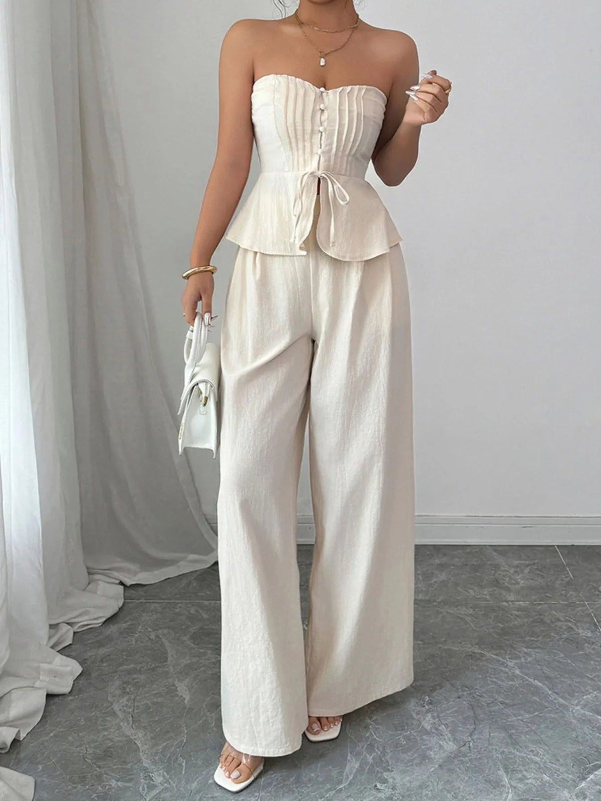 Cotton Sweetheart Neck Tube Top & Pants Set for Women – Two Piece Matching Outfit - Sundrift