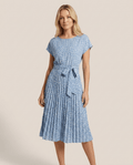 Floral Pleated Midi Dress for Women – Belted Summer Dress with Print - Sundrift