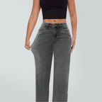 Gray Wide Leg BBL Jeans for Women – Stretchy Mid Low Rise Baggy Mom Jeans - Sundrift