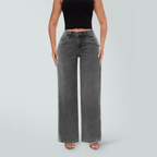 Gray Wide Leg BBL Jeans for Women – Stretchy Mid Low Rise Baggy Mom Jeans - Sundrift