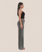Gray Wide Leg BBL Jeans for Women – Stretchy Mid Low Rise Baggy Mom Jeans - Sundrift