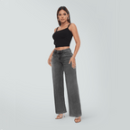 Gray Wide Leg BBL Jeans for Women – Stretchy Mid Low Rise Baggy Mom Jeans - Sundrift
