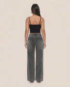 Gray Wide Leg BBL Jeans for Women – Stretchy Mid Low Rise Baggy Mom Jeans - Sundrift