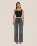 Gray Wide Leg BBL Jeans for Women – Stretchy Mid Low Rise Baggy Mom Jeans - Sundrift