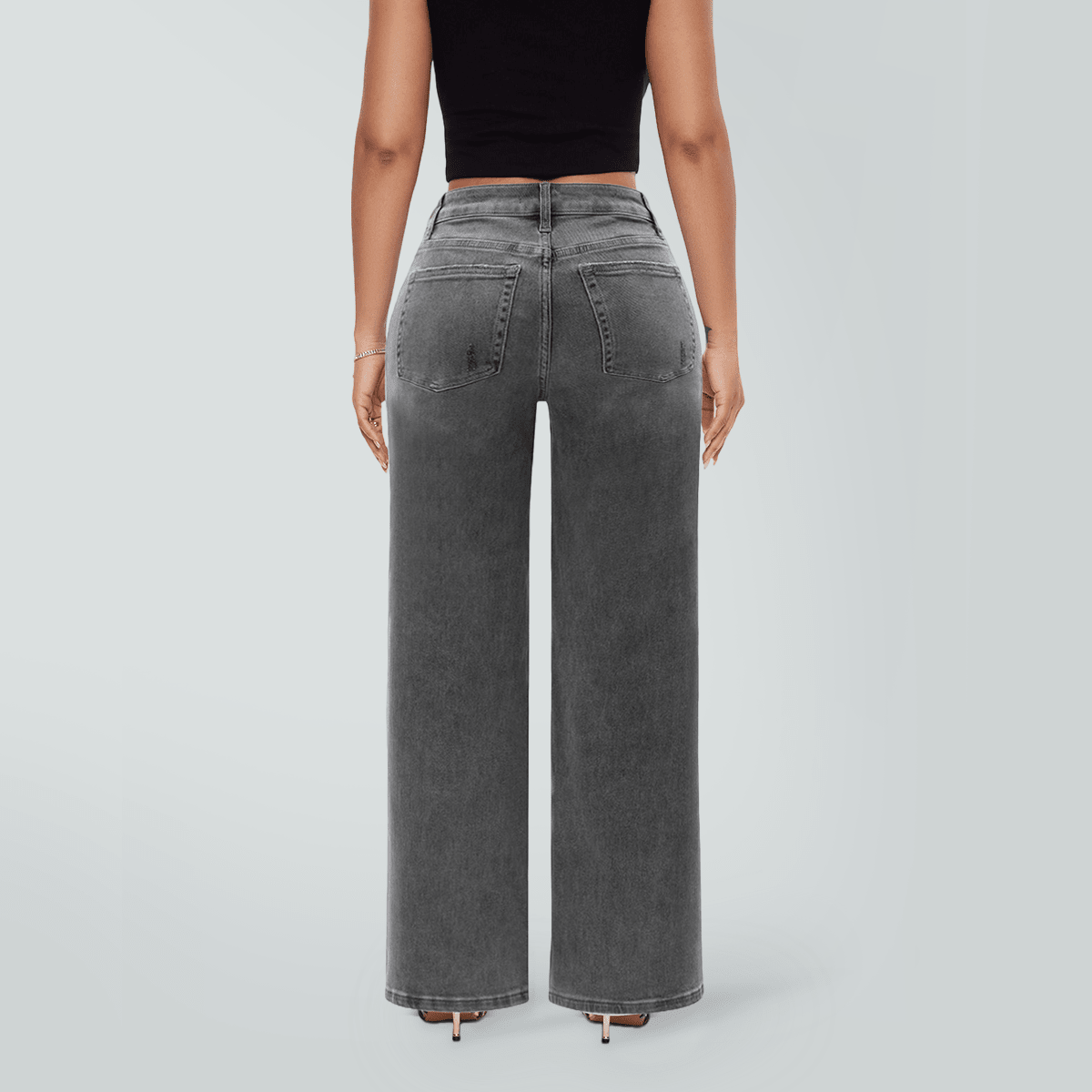 Gray Wide Leg BBL Jeans for Women – Stretchy Mid Low Rise Baggy Mom Jeans - Sundrift