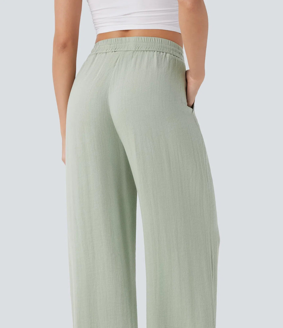 High Waist Wide Leg Linen Look Pants for Women – Drawstring Casual Trousers - Sundrift