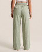 High Waist Wide Leg Linen Look Pants for Women – Drawstring Casual Trousers - Sundrift