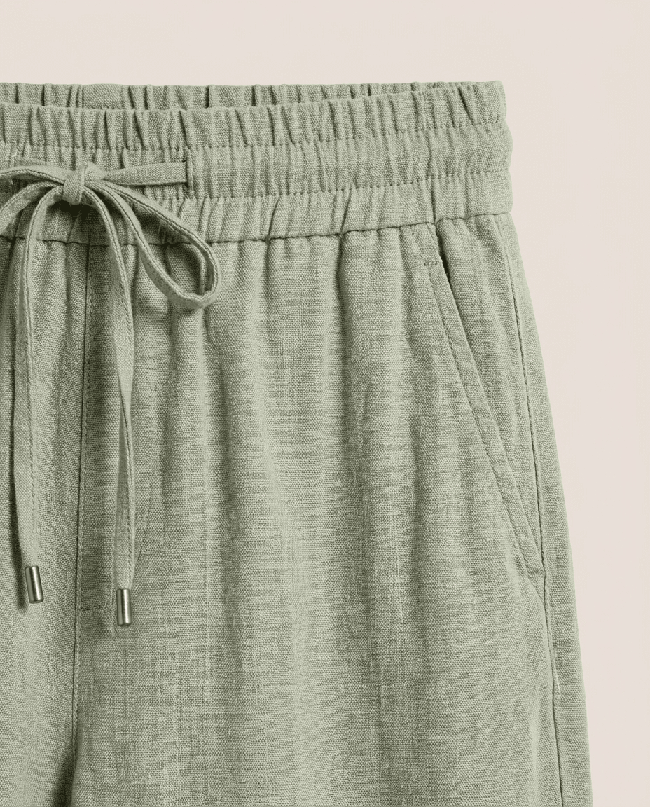 High Waist Wide Leg Linen Look Pants for Women – Drawstring Casual Trousers - Sundrift