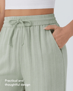 High Waist Wide Leg Linen Look Pants for Women – Drawstring Casual Trousers - Sundrift