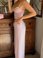 Lace Trim Cami & Pants Lounge Set for Women – Soft Satin Pajama Set - Sundrift