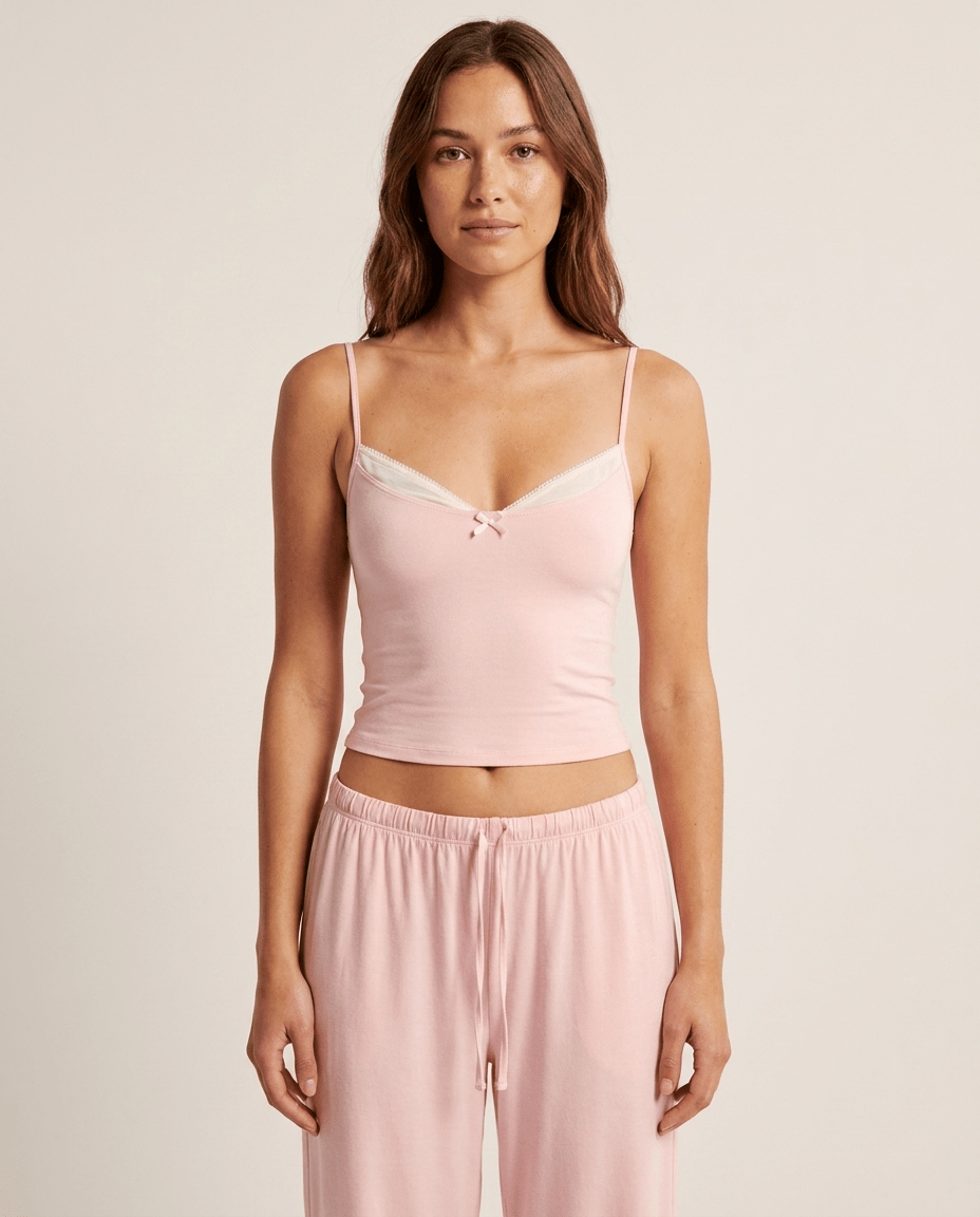 Lace Trim Cami & Pants Lounge Set for Women – Soft Satin Pajama Set - Sundrift